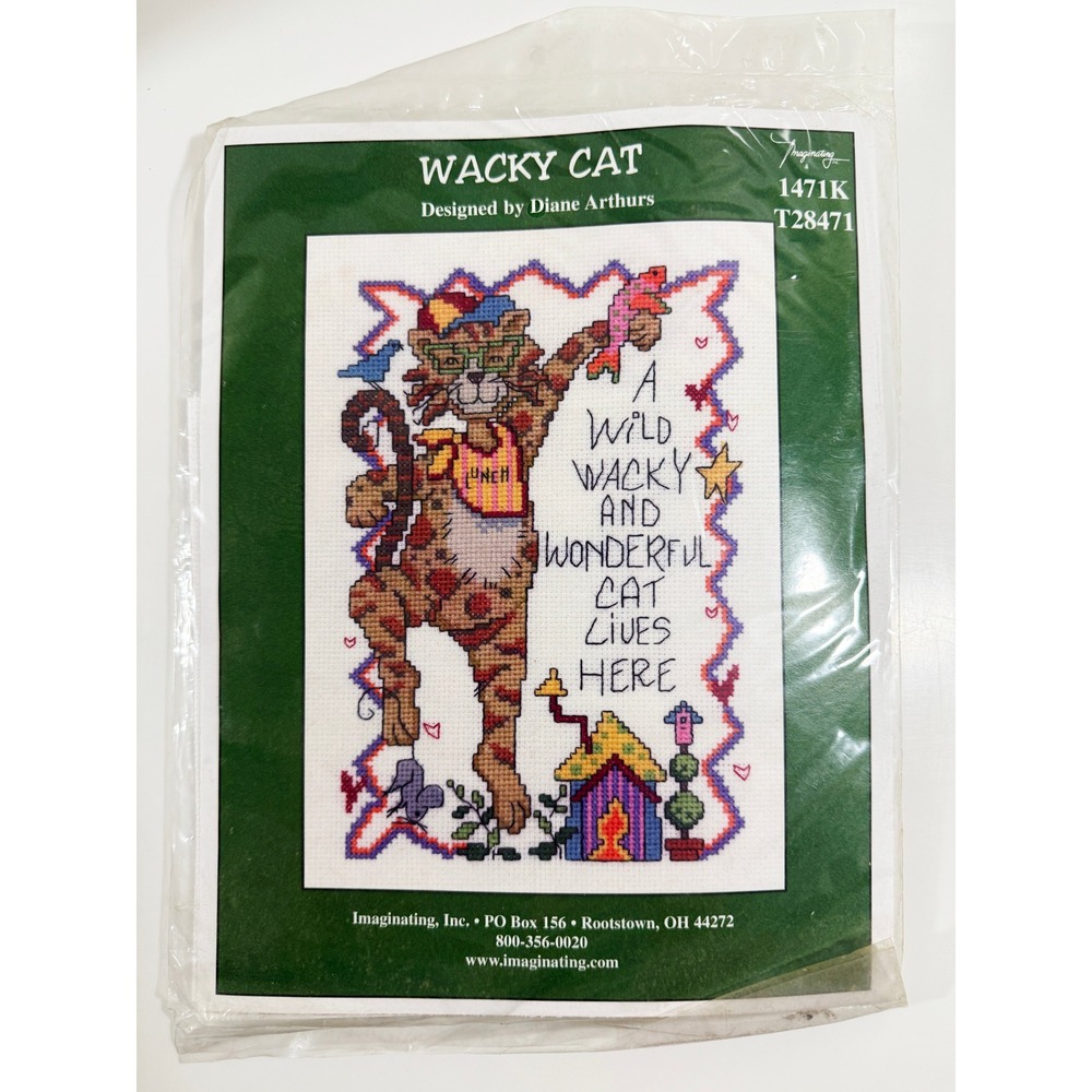 Imaginating Cross Stitch Kit Unisex OS Green Wacky Cat Diane Arthurs 1471K